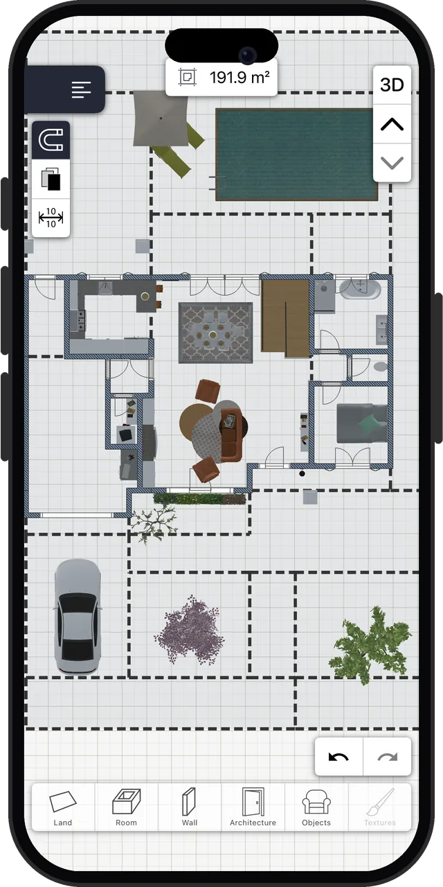 The same floor with the lounge table moved onto the sofa: nothing flagged