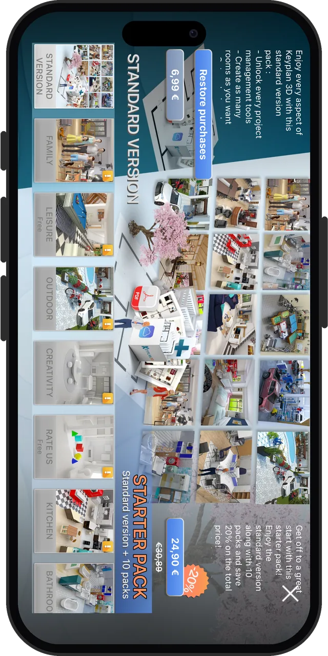 Keyplan 3D's shop in landscape: the Standard version once, or a starter pack with ten object packs