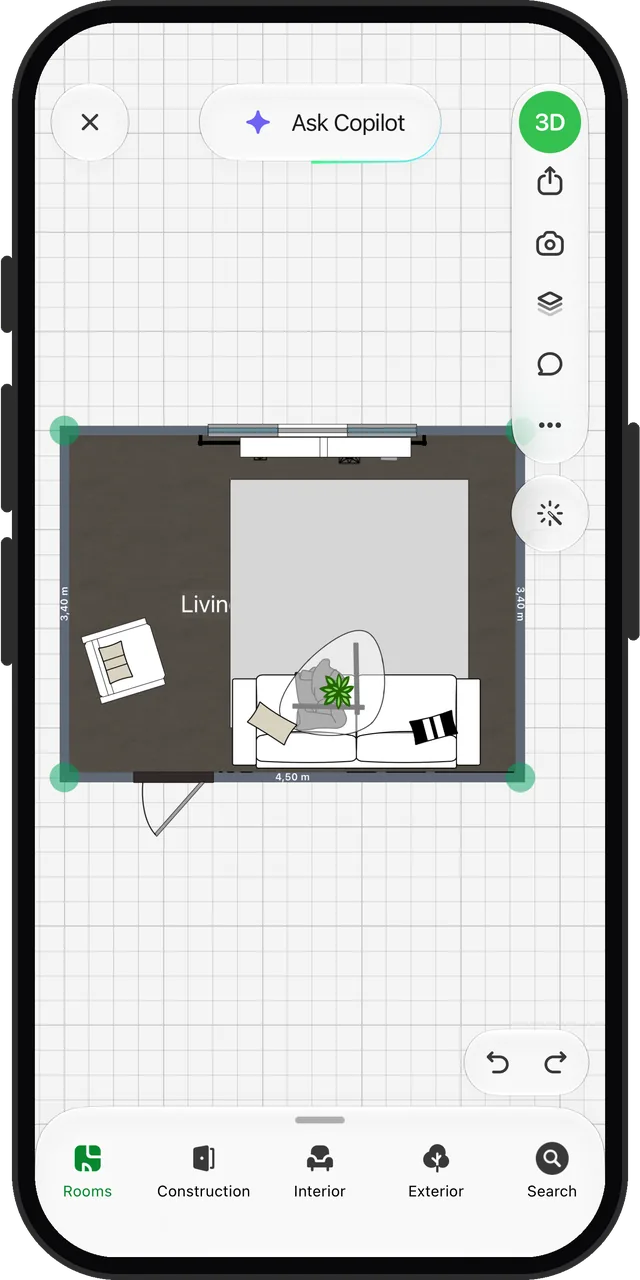 The same room with the coffee table moved onto the sofa: nothing flagged